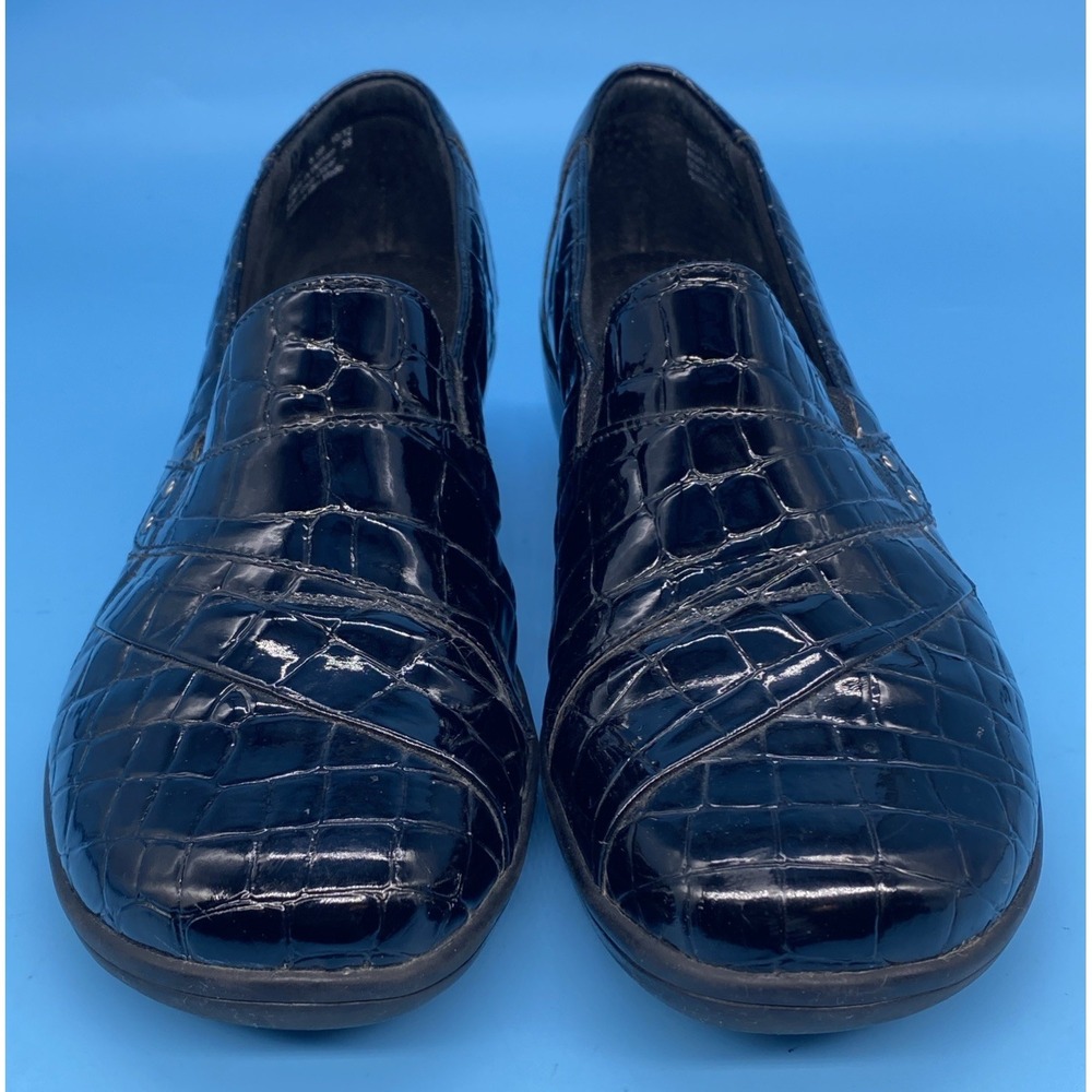 Clarks May Marigold Slip-On Loafers 62911 Black Croc Patent Women 8.5M Comfort